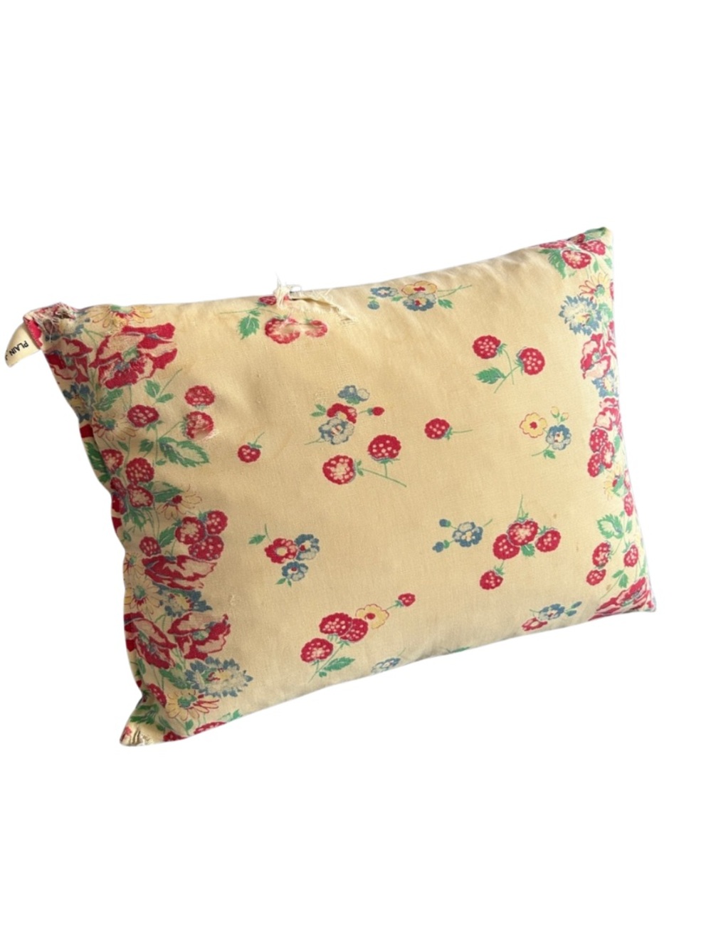 Red and Blue Floral Print Pillow vintage fabric
